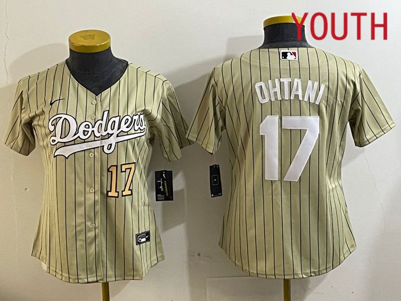 Youth Los Angeles Dodgers #17 Ohtani Green Stripe Game 2024 Nike MLB Jersey style 3